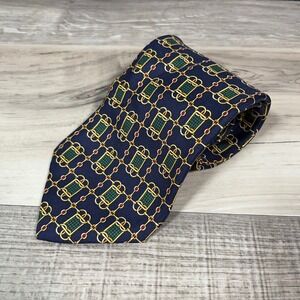 Paolo Designed by Paolo Gucci Tie Mens OS Silk Equestrian Chain Geometric Navy